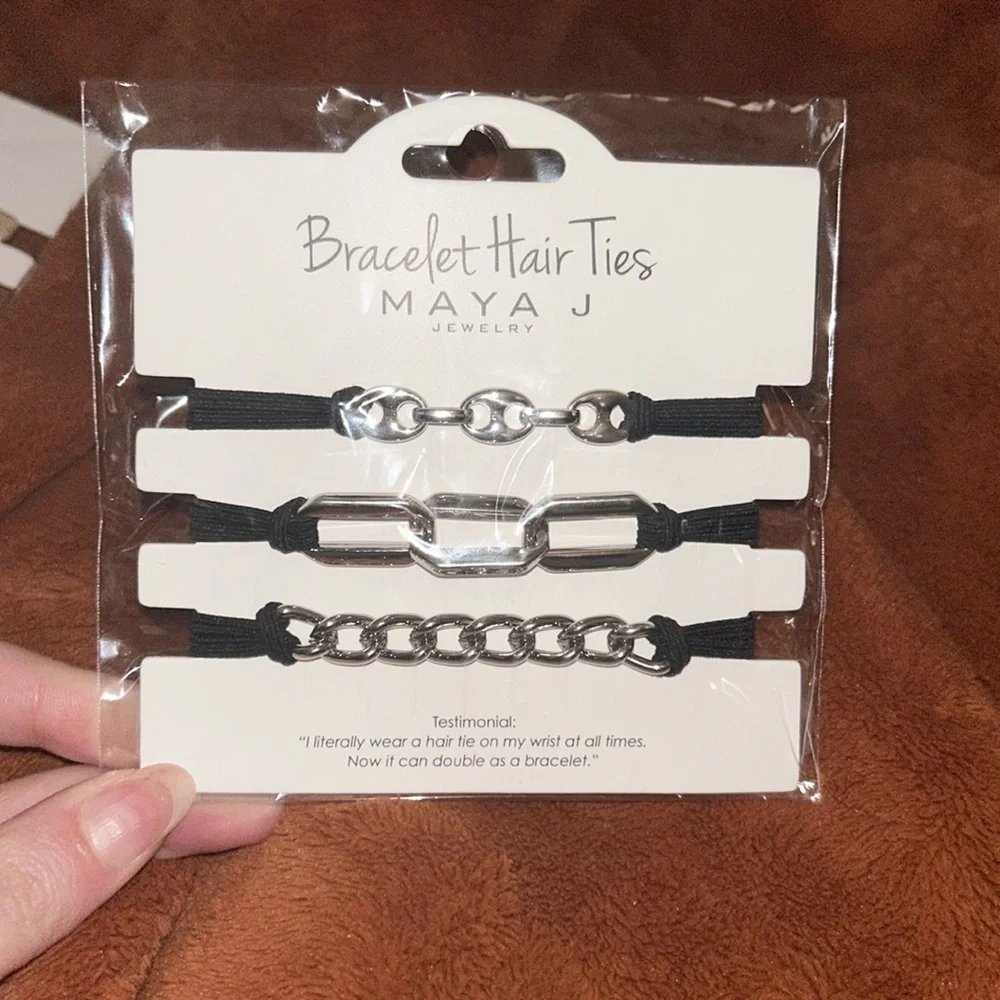 NWT Bracelet Hair Ties - White Chain Links with Black Cord Maya J Jewelry